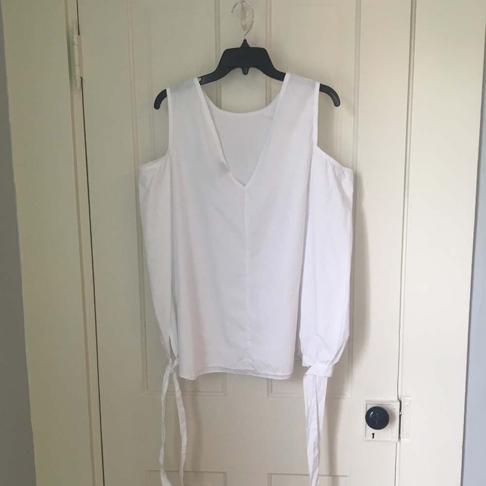 White cold shoulder tie sleeve blouse - Asos